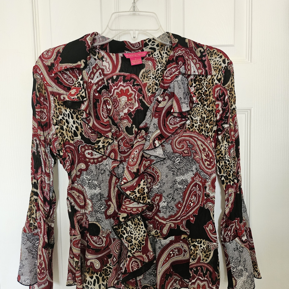 Sunny Leigh Red and Black Paisley Leopard Blouse
